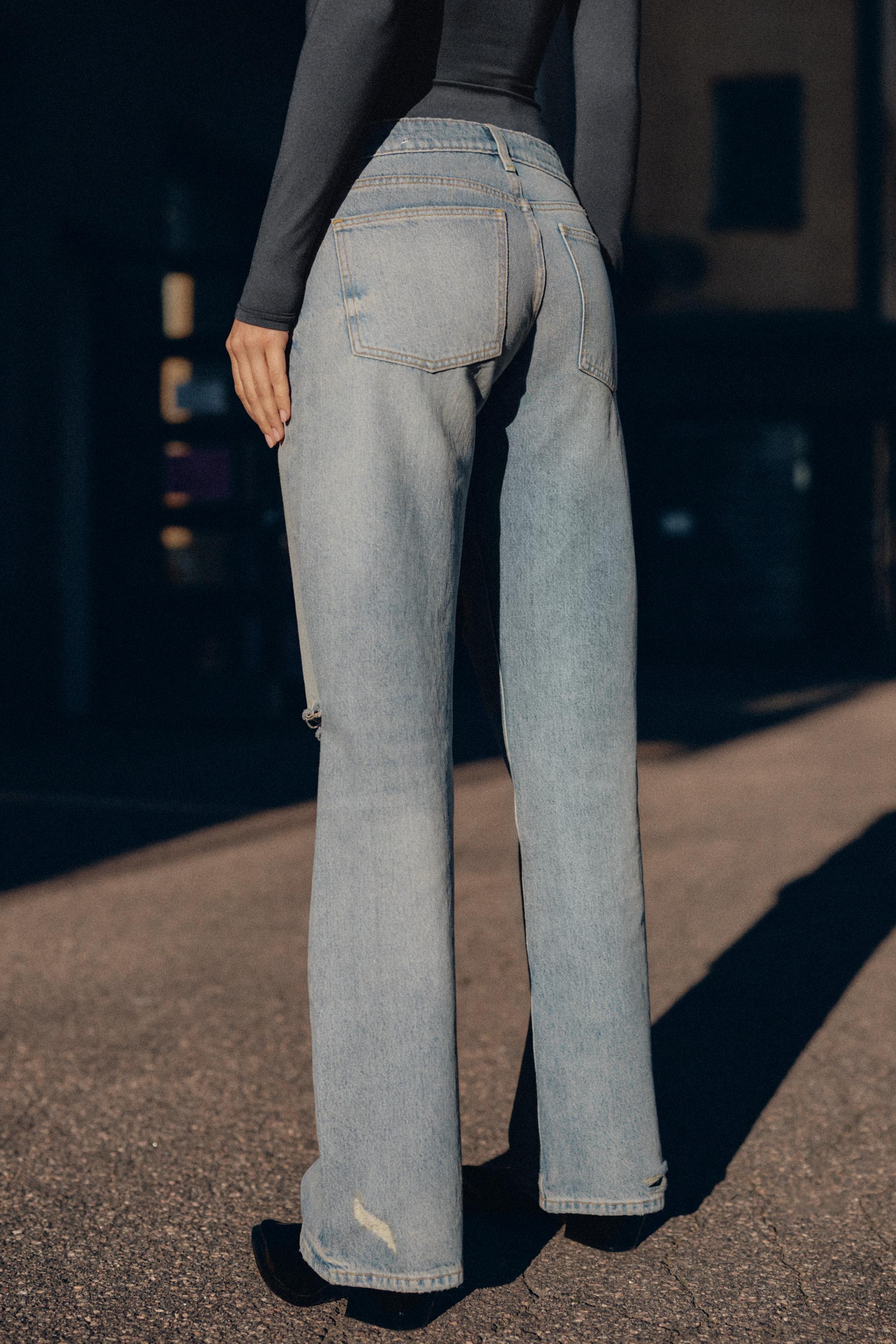 TRF LOW RISE RIPPED WIDE LEG JEANS